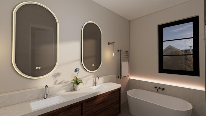 Bathroom, Dual Sink Vanities, Free Standing Baths, Interior