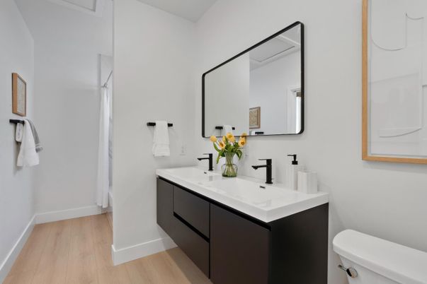 Bathroom, Dual Sink Vanities, Interior, Wood Texture Flooring