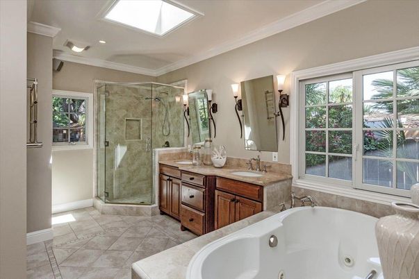 Bathroom, Dual Sink Vanities, Glass Shower, Interior, Recessed Lighting