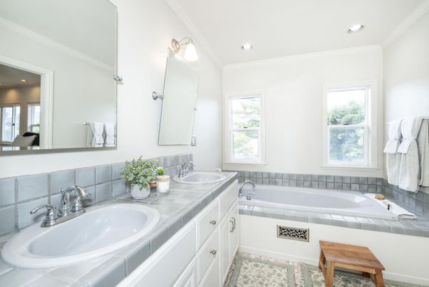 Bathroom, Dual Sink Vanities, Interior, Recessed Lighting, Tile Countertops