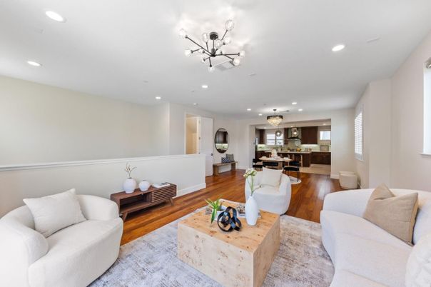 Dining room, Interior, Kitchen, Living room, Pendant Lights, Recessed Lighting, Wood Texture Flooring