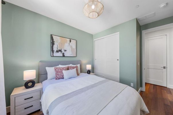 Bedroom, Interior, Pendant Lights, Wood Texture Flooring