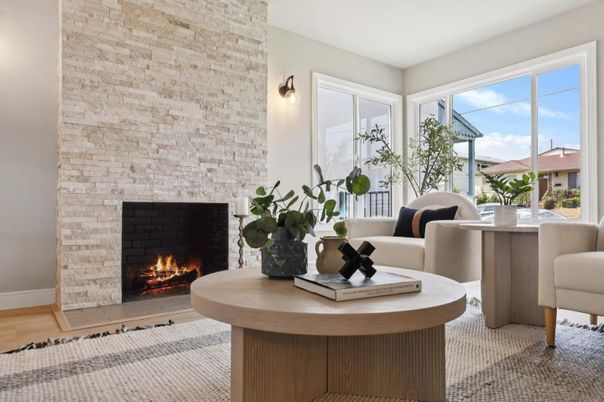 Fireplace, Interior, Living room, Stone Walls, Wood Texture Flooring