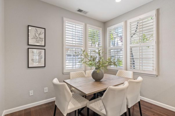 Dining room, Interior, Recessed Lighting, Wood Texture Flooring
