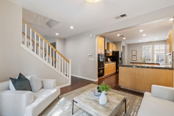 Interior, Kitchen, Living room, Recessed Lighting, Wood Texture Flooring