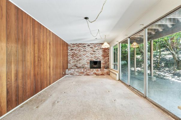 Empty room, Fireplace, Interior, Stone Walls, Wooden Walls