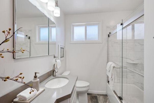 Bathroom, Glass Shower, Interior, Marble Walls