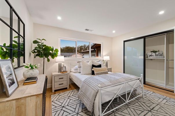 Bedroom, Interior, Recessed Lighting, Wood Texture Flooring