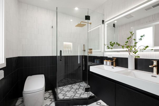 Bathroom, Glass Shower, Interior, Recessed Lighting