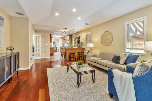 Interior, Kitchen, Living room, Pendant Lights, Recessed Lighting, Wood Texture Flooring