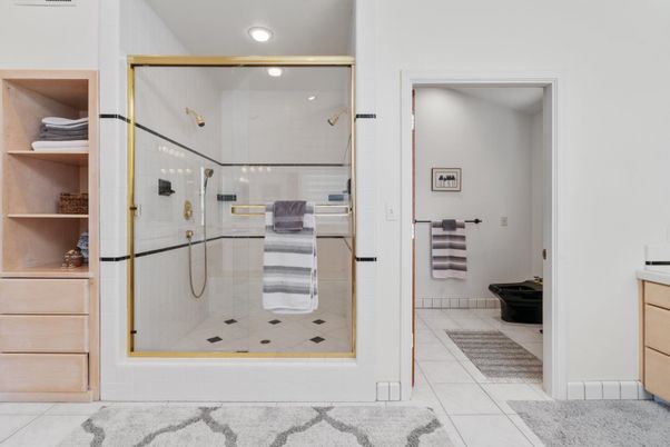 Bathroom, Glass Shower, Interior, Recessed Lighting
