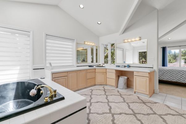Bathroom, Dual Sink Vanities, Interior, Recessed Lighting, Tile Countertops
