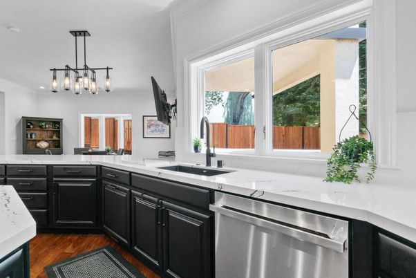 Interior, Kitchen, Pendant Lights, Stainless Steel Appliances, Wood Texture Flooring