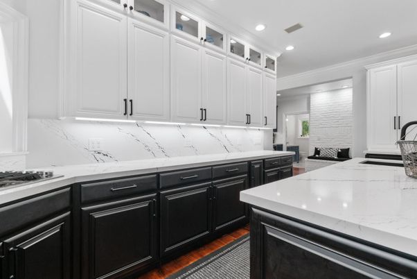 Interior, Kitchen, Marble Walls, Recessed Lighting, Wood Texture Flooring