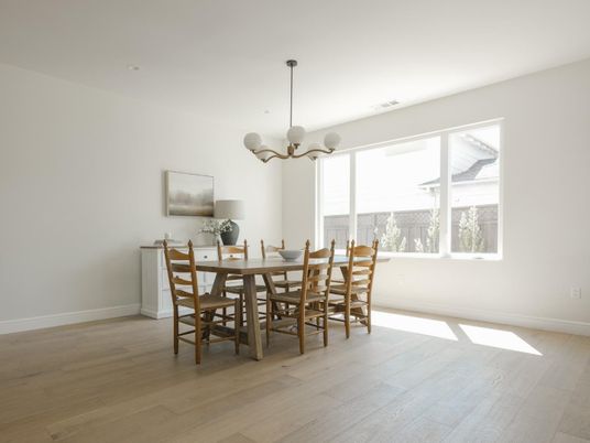 Chandelier, Dining room, Interior, Wood Texture Flooring