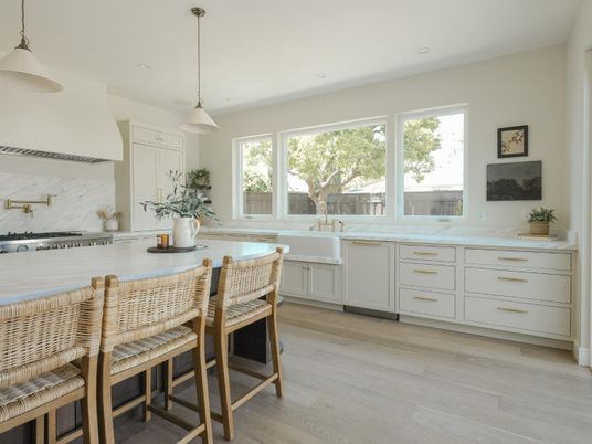 Dining room, Interior, Kitchen, Marble Walls, Pendant Lights, Recessed Lighting, Wood Texture Flooring