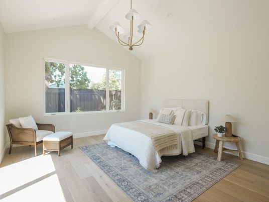 Bedroom, Chandelier, Interior, Wood Texture Flooring