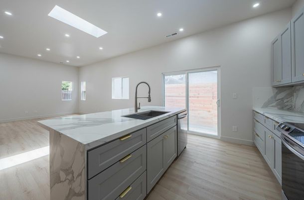 Interior, Kitchen, Recessed Lighting, Wood Texture Flooring