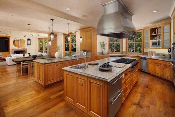 Dining room, Fireplace, Interior, Kitchen, Living room, Pendant Lights, Recessed Lighting, Wood Texture Flooring