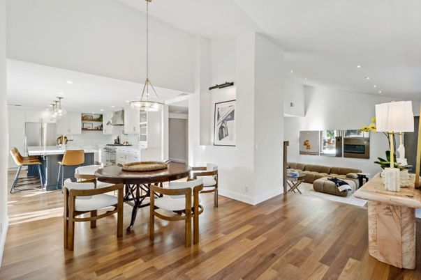 Dining room, Interior, Kitchen, Living room, Pendant Lights, Recessed Lighting, Wood Texture Flooring