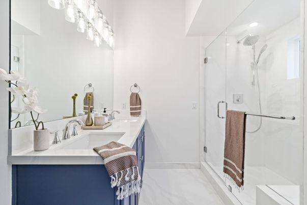 Bathroom, Glass Shower, Interior, Recessed Lighting