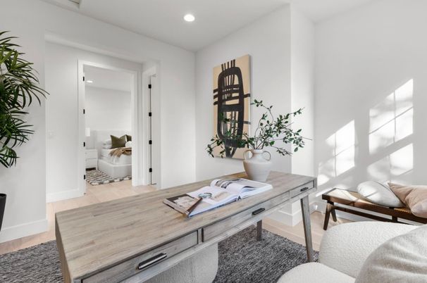 Bedroom, Home Office, Interior, Recessed Lighting, Wood Texture Flooring
