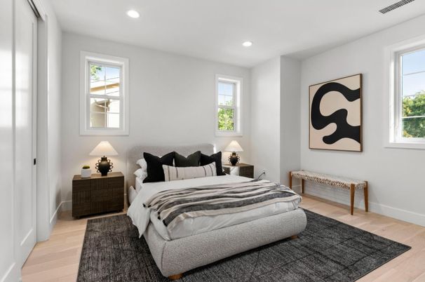 Bedroom, Interior, Recessed Lighting, Wood Texture Flooring