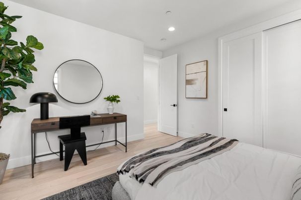 Bedroom, Interior, Recessed Lighting, Wood Texture Flooring