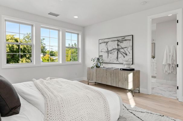 Bedroom, Interior, Marble, Recessed Lighting, Wood Texture Flooring