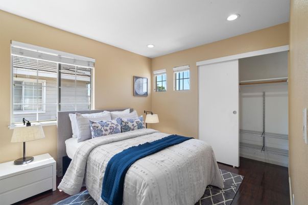 Bedroom, Interior, Recessed Lighting, Wood Texture Flooring