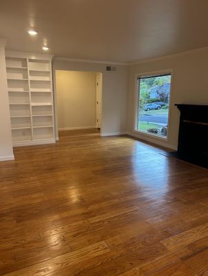 Empty room, Fireplace, Interior, Recessed Lighting, Wood Texture Flooring