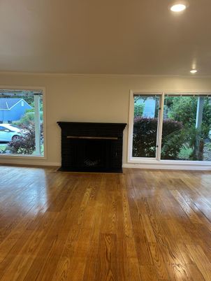 Empty room, Fireplace, Interior, Recessed Lighting, Wood Texture Flooring