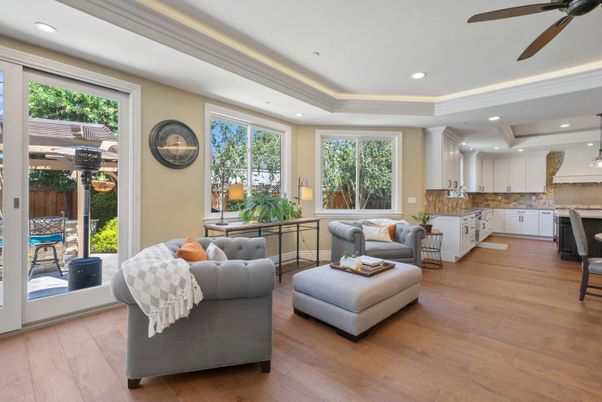 Interior, Kitchen, Living room, Recessed Lighting, Wood Texture Flooring
