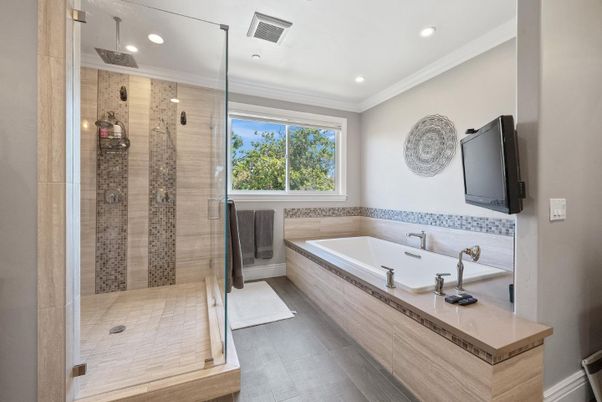 Bathroom, Glass Shower, Interior, Recessed Lighting