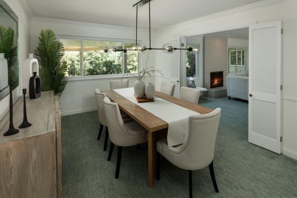 Dining room, Fireplace, Interior, Living room, Pendant Lights