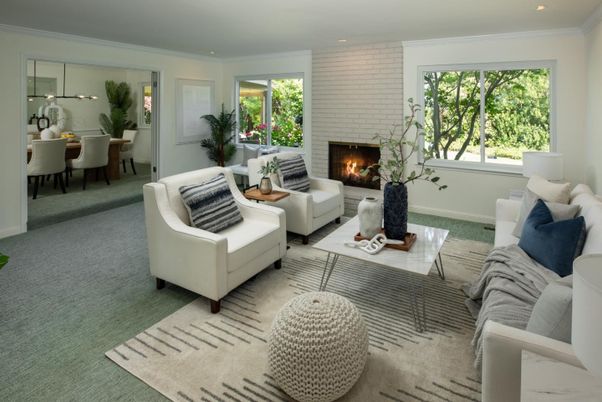 Dining room, Fireplace, Interior, Living room, Recessed Lighting