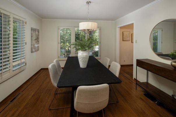 Dining room, Interior, Pendant Lights, Wood Texture Flooring