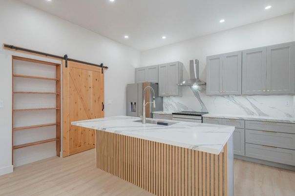 Interior, Kitchen, Recessed Lighting, Wood Texture Flooring