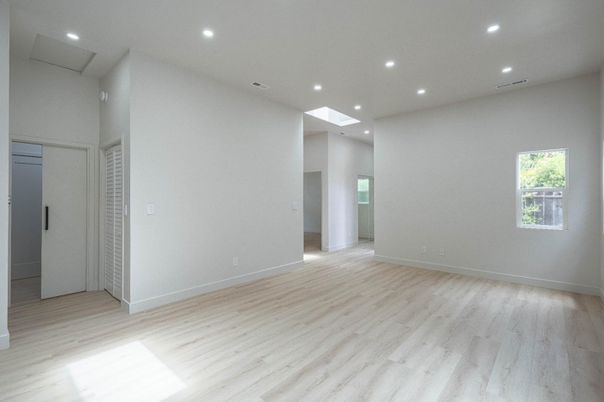 Empty room, Interior, Recessed Lighting, Wood Texture Flooring