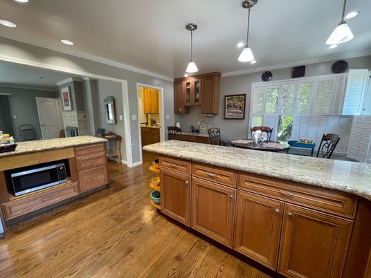 Interior, Kitchen, Pendant Lights, Recessed Lighting, Wood Texture Flooring