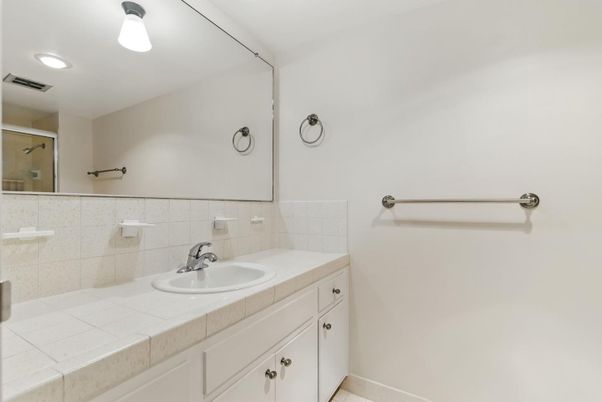 Bathroom, Glass Shower, Interior, Recessed Lighting, Tile Countertops