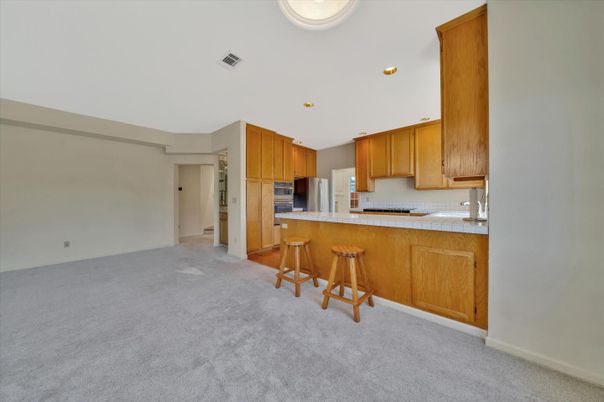 Empty room, Interior, Kitchen, Recessed Lighting, Tile Countertops