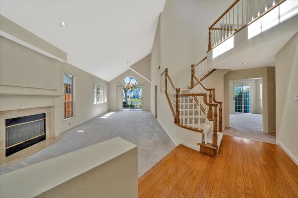 Chandelier, Fireplace, Interior, Recessed Lighting, Wood Texture Flooring