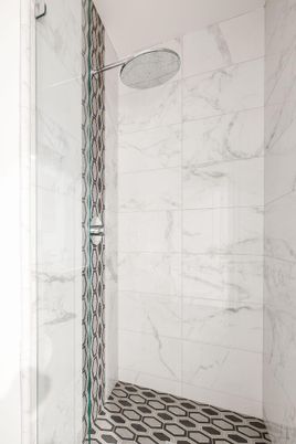 Bathroom, Glass Shower, Interior, Marble Walls