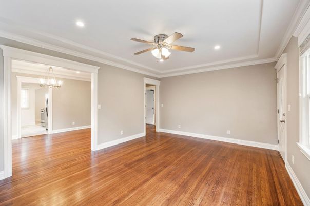 Chandelier, Empty room, Interior, Recessed Lighting, Wood Texture Flooring