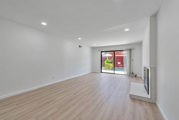 Empty room, Fireplace, Interior, Recessed Lighting, Wood Texture Flooring