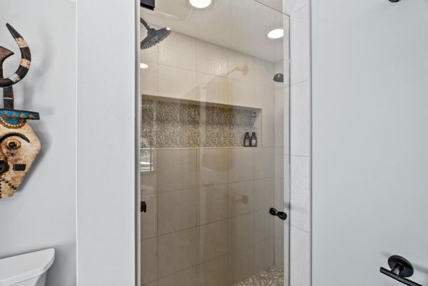 Bathroom, Glass Shower, Interior, Recessed Lighting