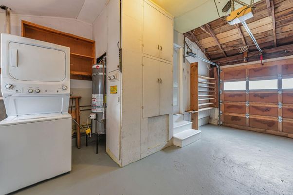 Garage, Interior, Utility Closets, Washer, Wooden Ceilings