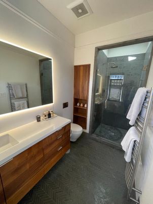 Bathroom, Dual Sink Vanities, Glass Shower, Interior