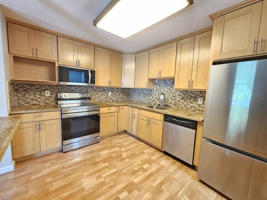 Interior, Kitchen, Stainless Steel Appliances, Wood Texture Flooring